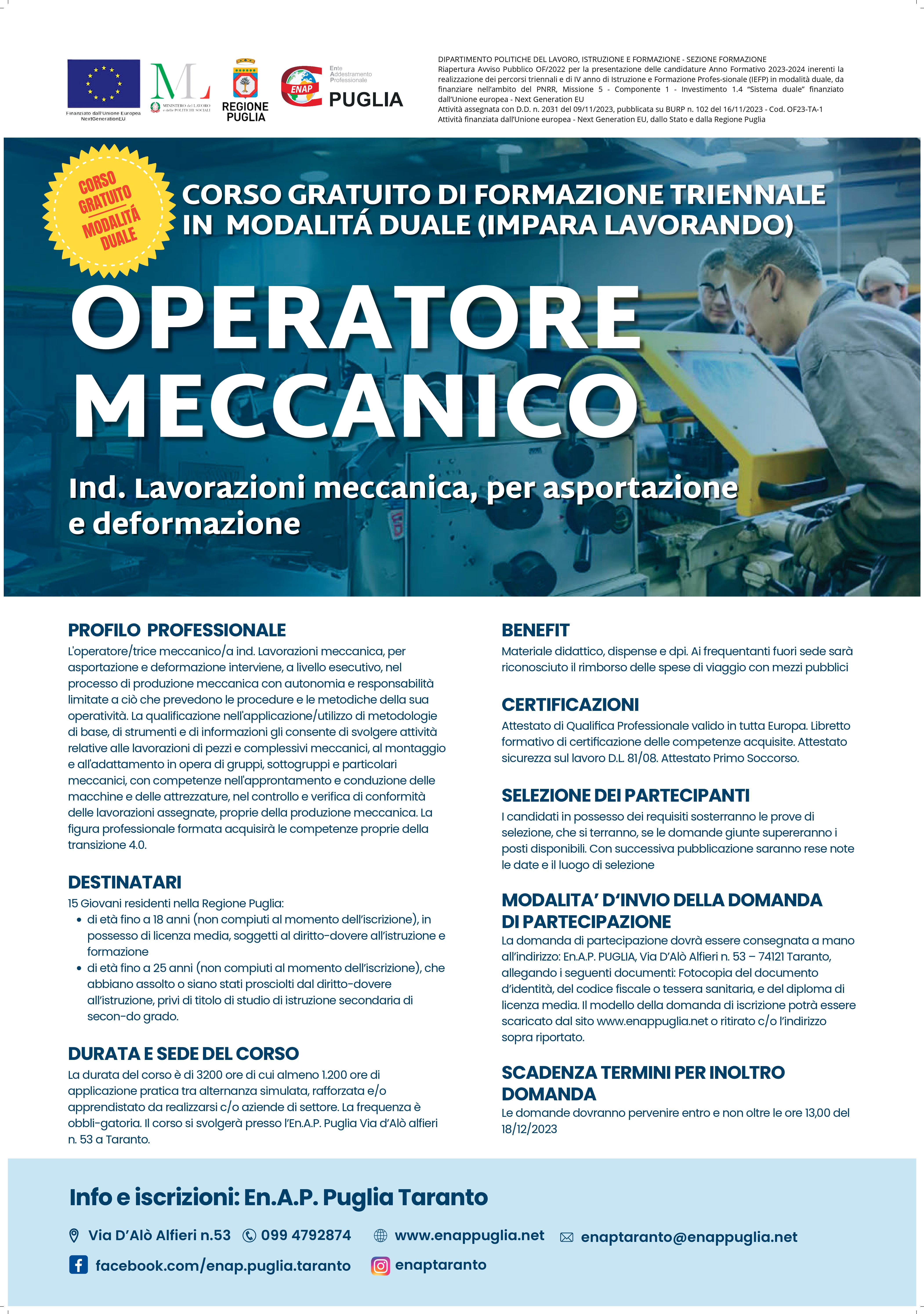 manifesto operatore meccanico Taranto ed.2023-24