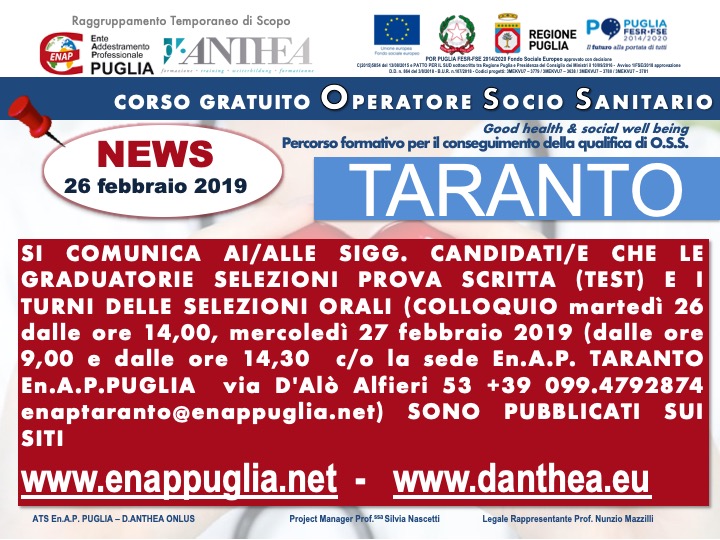 AVVISO ESAMI CORSO TARANTO