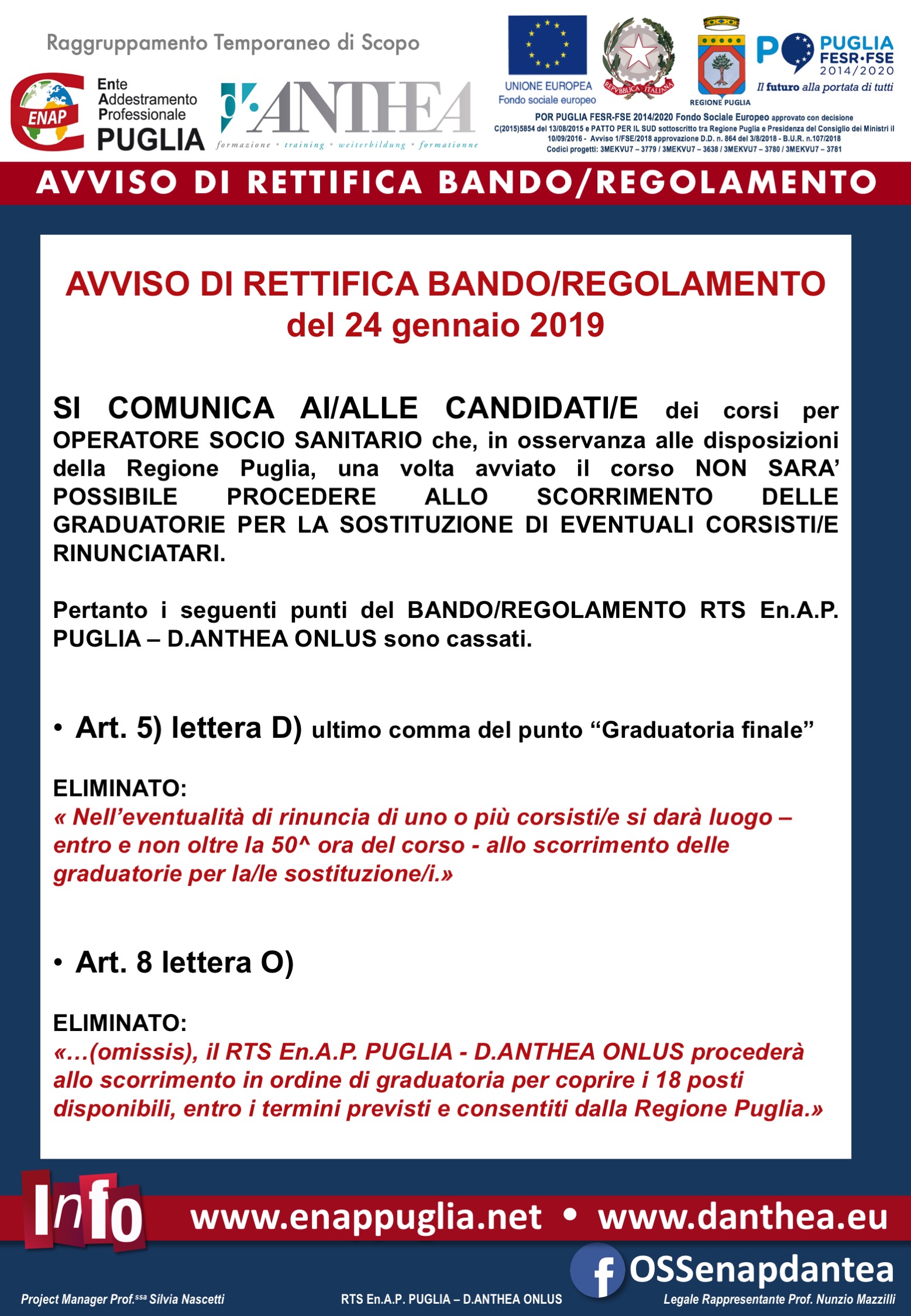 AVVISO RETTIFICA BANDO 24 gen 2019